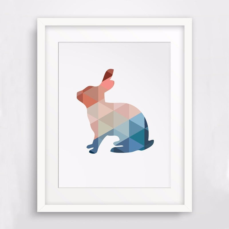 Geometric Triangles Rabbit  - Canvas Wall Art Painting | Bowlift