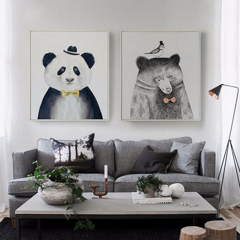 Animals Sketch Human Portrayal - Canvas Wall Art Painting | Bowlift