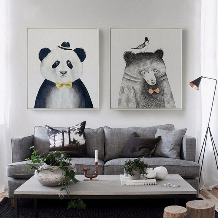 Animals Sketch Human Portrayal - Canvas Wall Art Painting | Bowlift