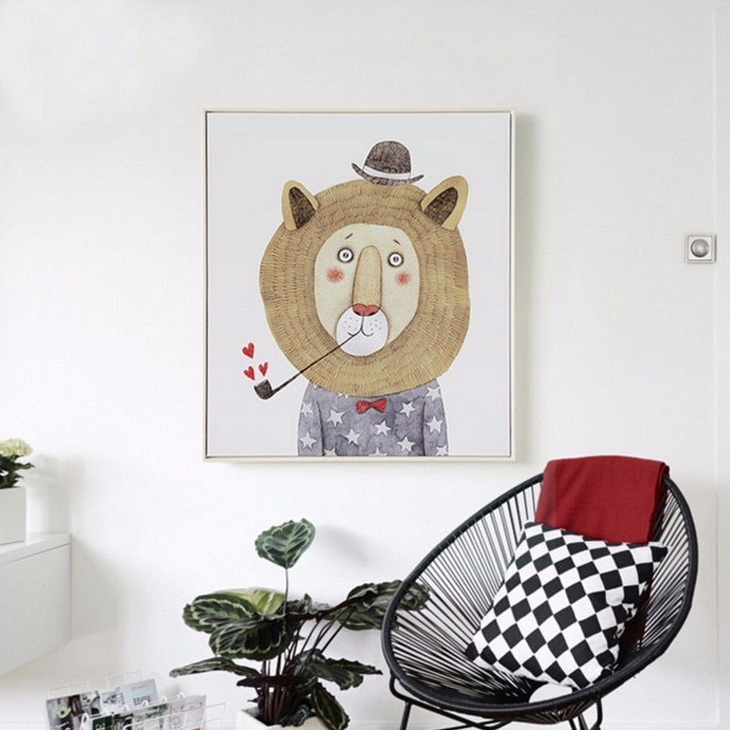 Animals Sketch Human Portrayal - Canvas Wall Art Painting | Bowlift