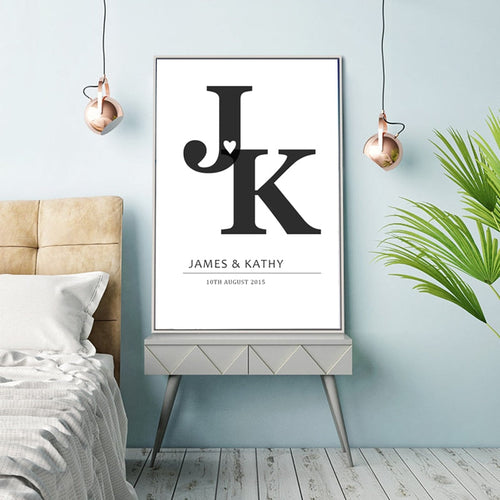 Personalized Initials Print Anniversary - Canvas Wall Art Painting | Bowlift