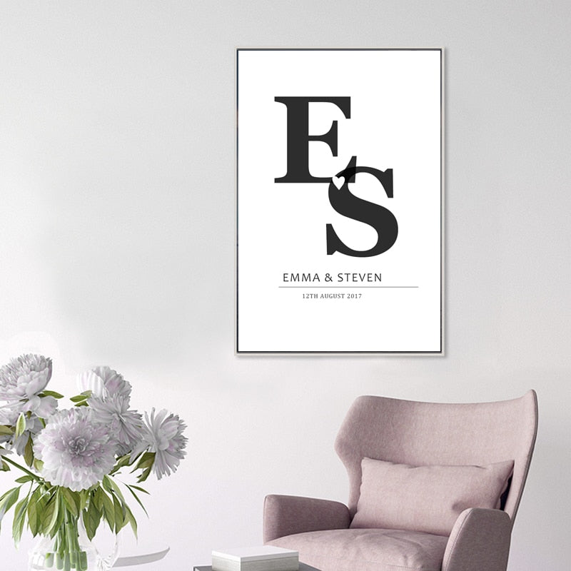 Personalized Initials Print Anniversary - Canvas Wall Art Painting | Bowlift