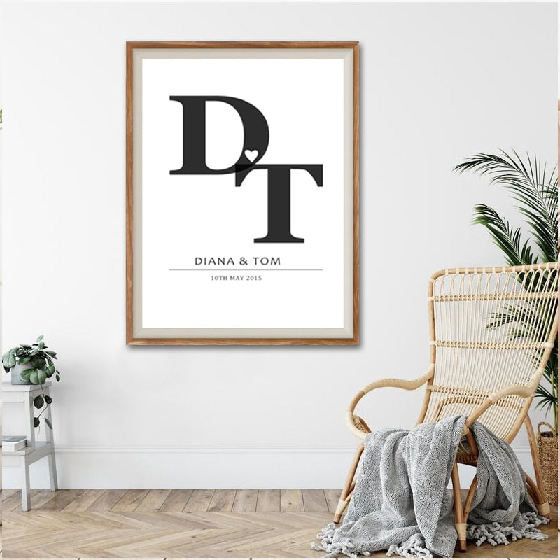 Personalized Initials Print Anniversary - Canvas Wall Art Painting | Bowlift