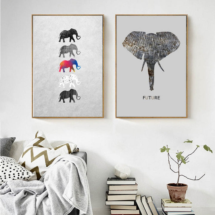 Moods Of Elephants - Canvas Wall Art Painting | Bowlift
