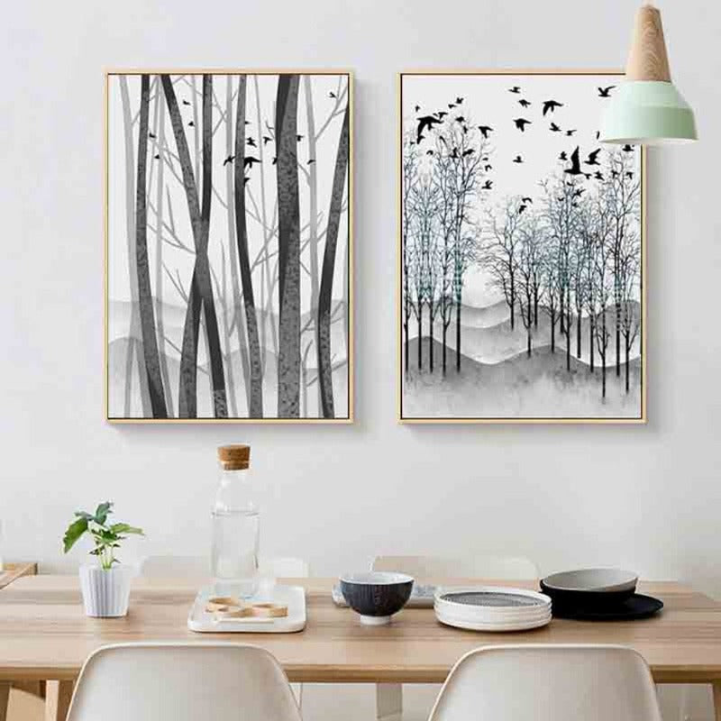 Abstract Woodland Nordic Wall Art Prints - Canvas Wall Art Painting | Bowlift
