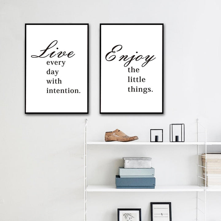 Minimalist Enjoy Little Things Life Quote Live Letters Wall Art Prints | Bowlift