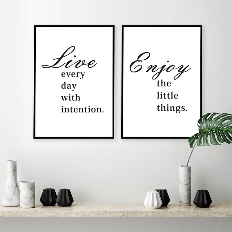 Minimalist Enjoy Little Things Life Quote Live Letters Wall Art Prints | Bowlift