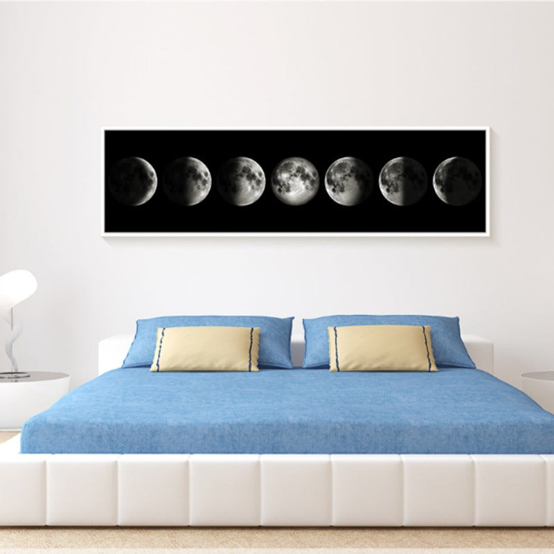 Moon Phases Black And White Art - Canvas Wall Art Painting | Bowlift