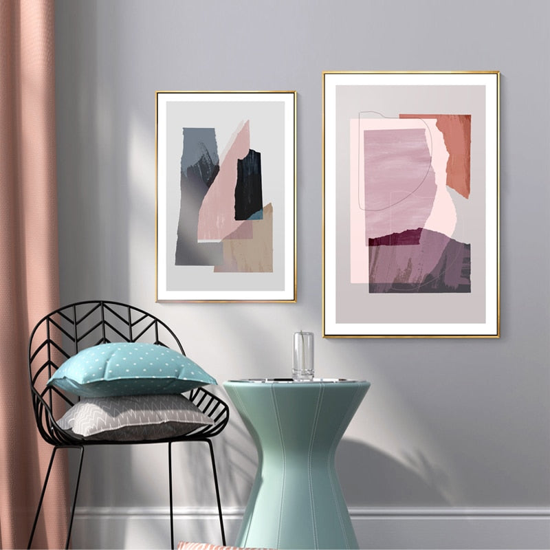 Marble Blue Pink Prints - Canvas Wall Art Painting | Bowlift