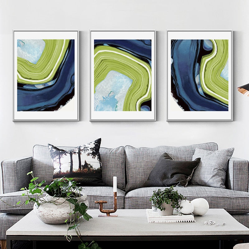 Abstract Blue Green Marble - Canvas Wall Art Painting | Bowlift