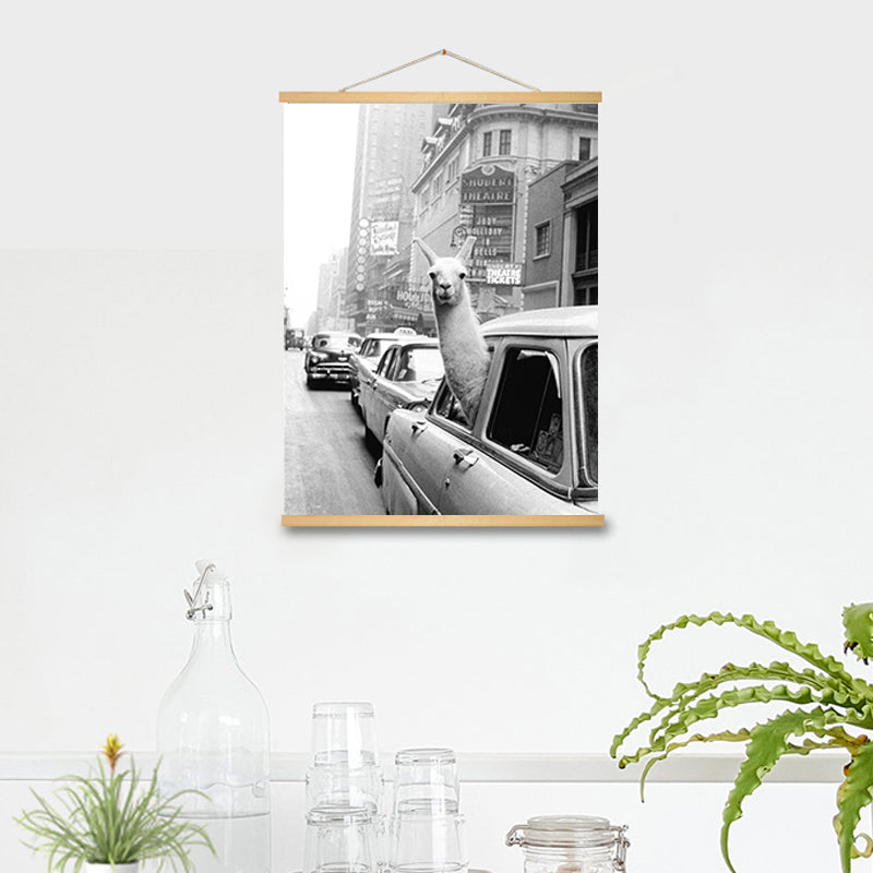 Alpaca in Taxi - Canvas Wall Art Painting | Bowlift