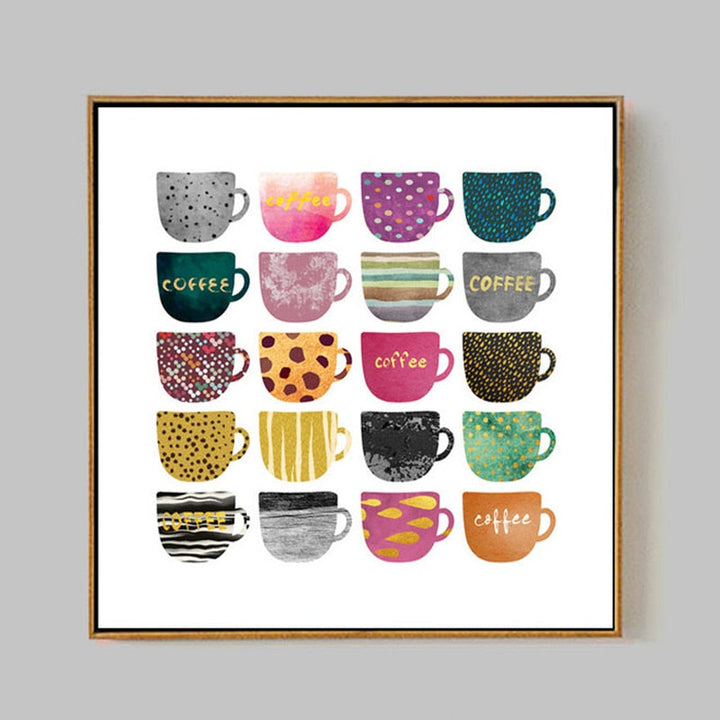 Beautiful Different Coffee Cups - Canvas Wall Art Painting | Bowlift
