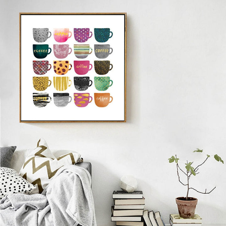 Beautiful Different Coffee Cups - Canvas Wall Art Painting | Bowlift