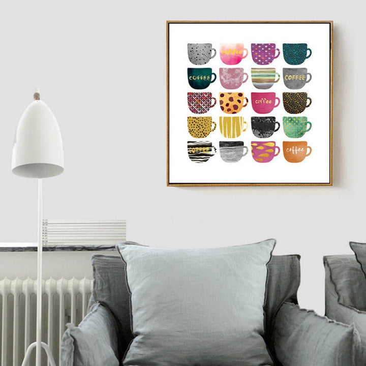 Beautiful Different Coffee Cups - Canvas Wall Art Painting | Bowlift