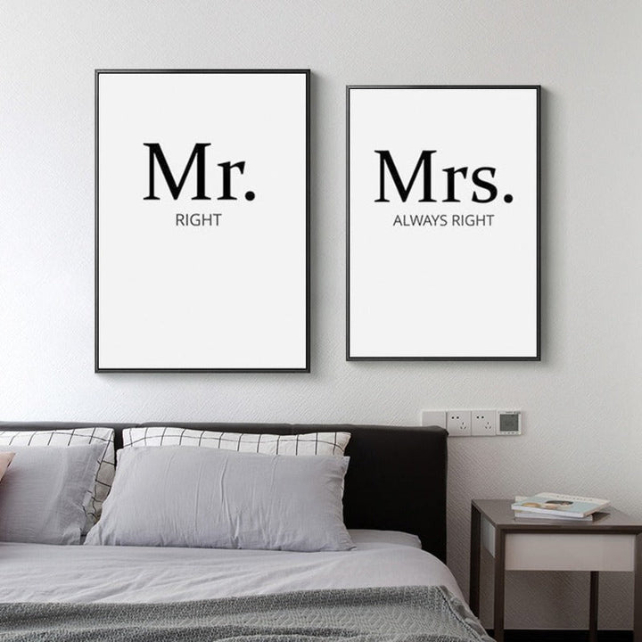Mr Right Mrs Always Right Couples - Canvas Wall Art Painting | Bowlift