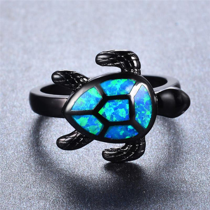 Blue Fire Opal Turtle Ring | Bowlift