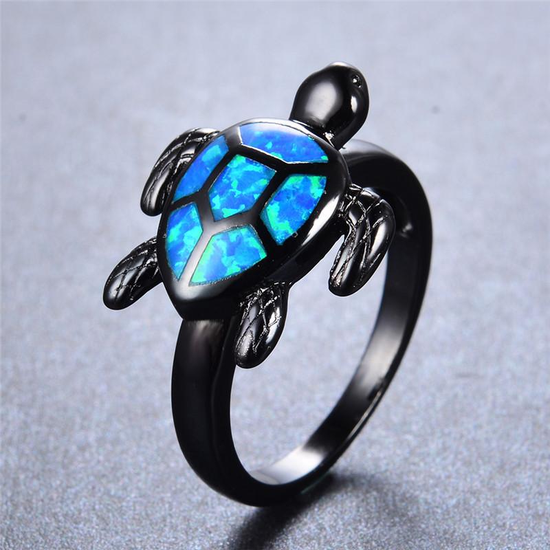 Blue Fire Opal Turtle Ring | Bowlift