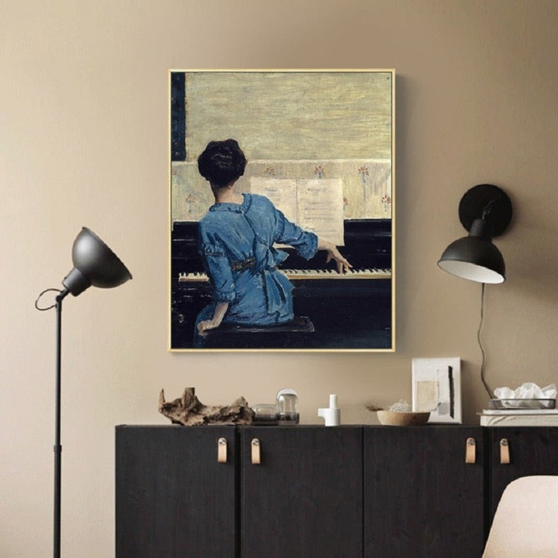 Vintage Play Piano Girls - Canvas Wall Art Painting | Bowlift