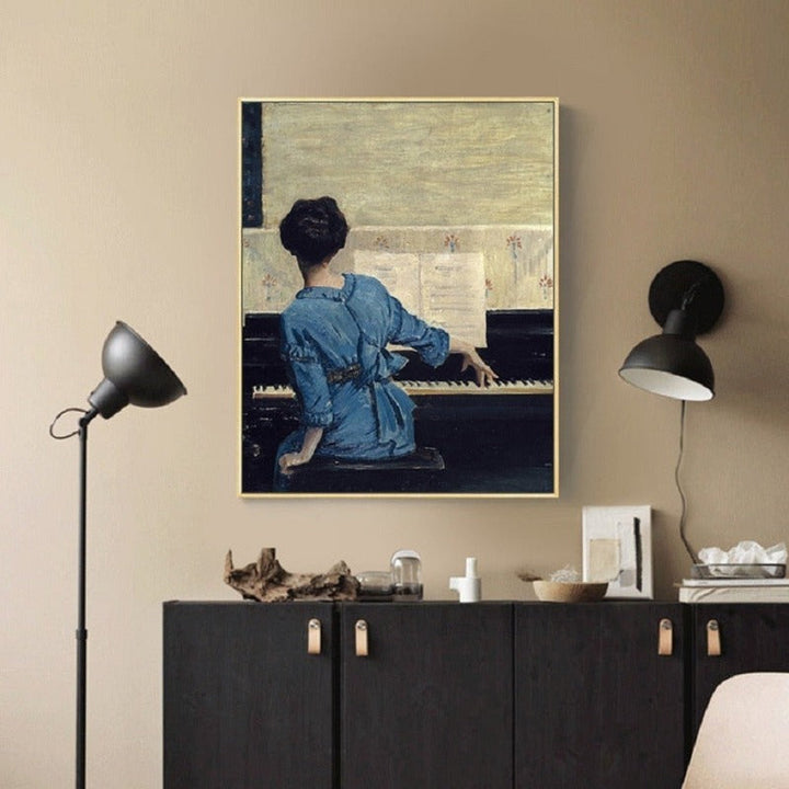 Vintage Play Piano Girls - Canvas Wall Art Painting | Bowlift