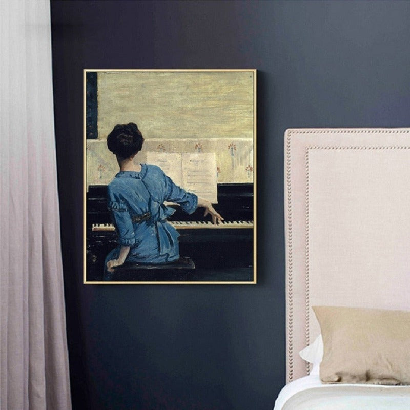 Vintage Play Piano Girls - Canvas Wall Art Painting | Bowlift