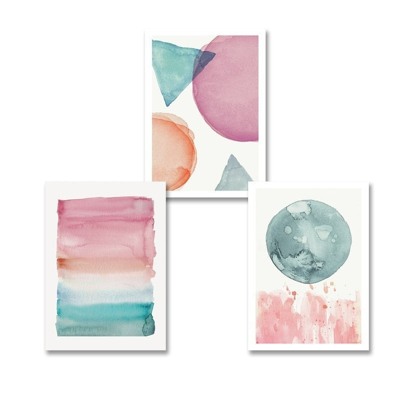 Abstract Watercolor Pink Blue - Canvas Wall Art Painting | Bowlift