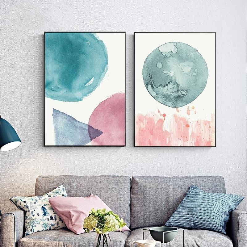 Abstract Watercolor Pink Blue - Canvas Wall Art Painting | Bowlift