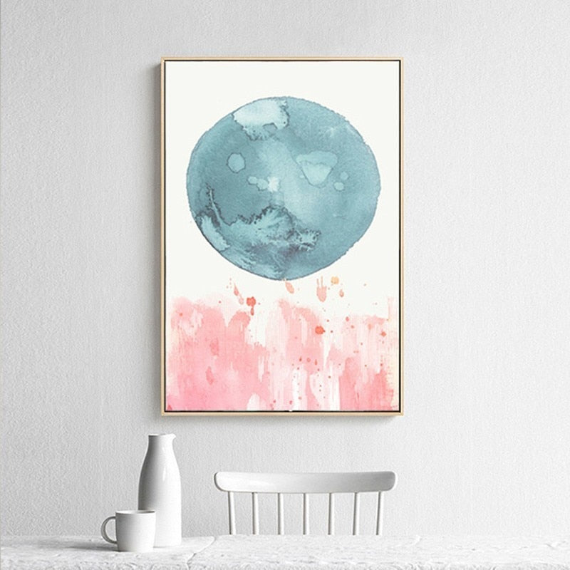 Abstract Watercolor Pink Blue - Canvas Wall Art Painting | Bowlift