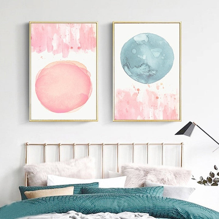 Abstract Watercolor Pink Blue - Canvas Wall Art Painting | Bowlift