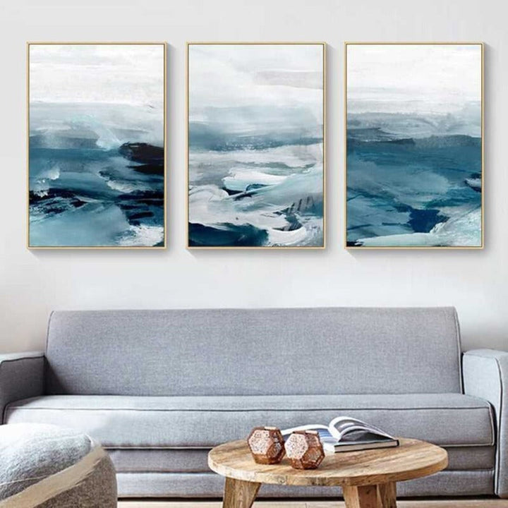 Abstract Landscape Mountain Blue Nordic - Canvas Wall Art Painting | Bowlift