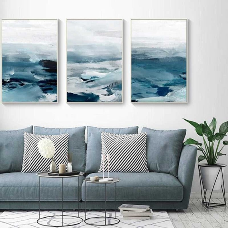 Abstract Landscape Mountain Blue Nordic - Canvas Wall Art Painting | Bowlift