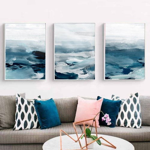 Abstract Landscape Mountain Blue Nordic - Canvas Wall Art Painting | Bowlift