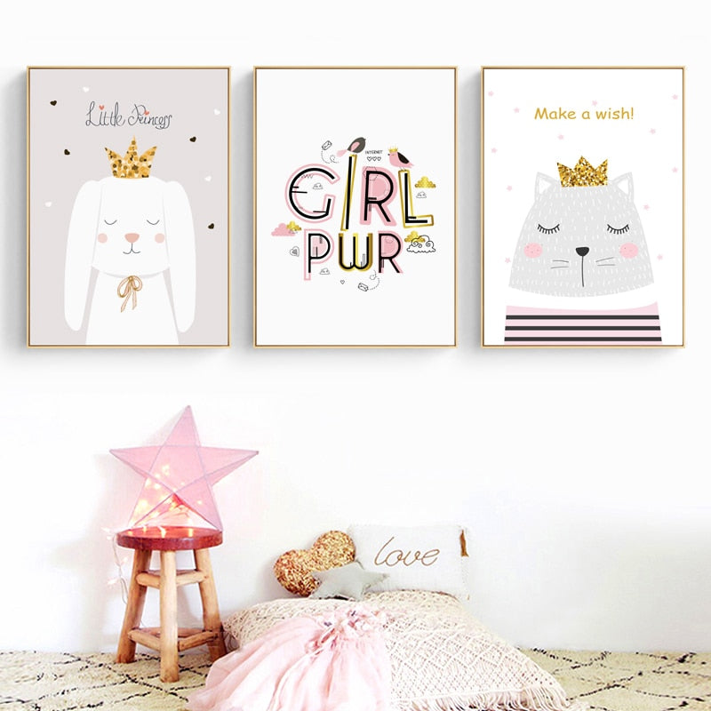 Modern Pink Princess Unicorn Posters - Canvas Wall Art Painting | Bowlift