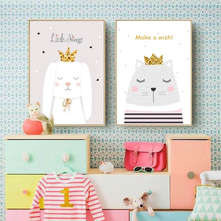 Modern Pink Princess Unicorn Posters - Canvas Wall Art Painting | Bowlift