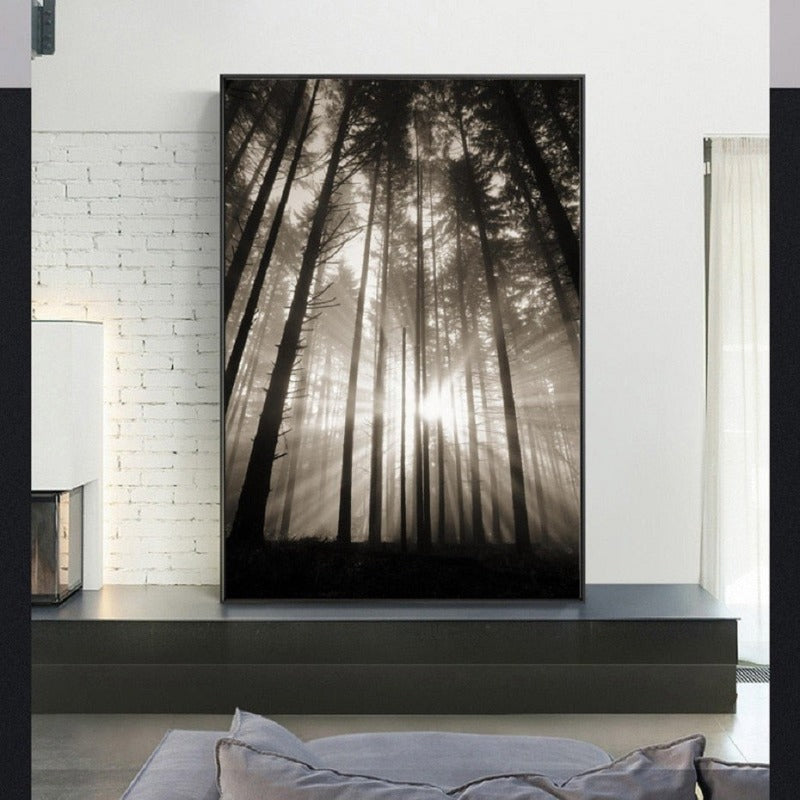 Forest Sunshine Scene  - Canvas Wall Art Painting | Bowlift