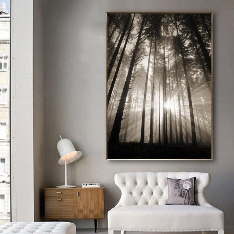 Forest Sunshine Scene  - Canvas Wall Art Painting | Bowlift