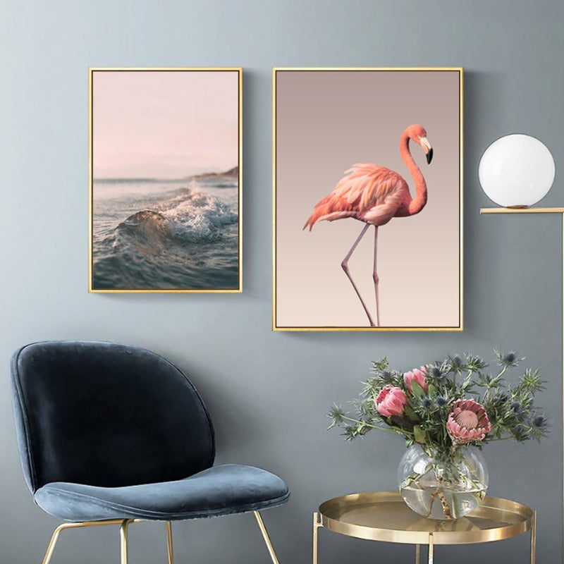 Modern Romantic Pink Peony Flamingo - Canvas Wall Art Painting | Bowlift