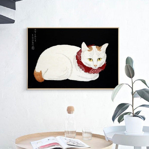 Red Scarf Cat - Canvas Wall Art Painting | Bowlift