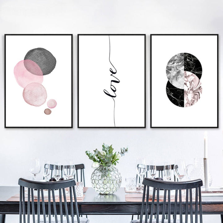 Pink Grey Geometry - Canvas Wall Art Painting | Bowlift