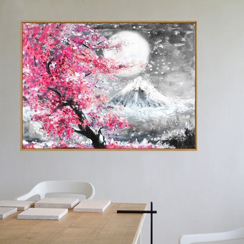 Mount Fuji Cherry Blossom Landscape Japan  - Canvas Wall Art Painting | Bowlift