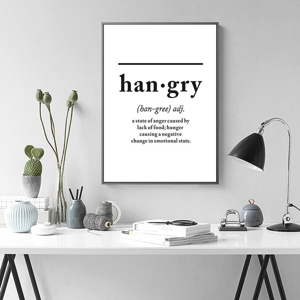 Scandinavian Hangry Definition Letters - Canvas Wall Art Painting | Bowlift
