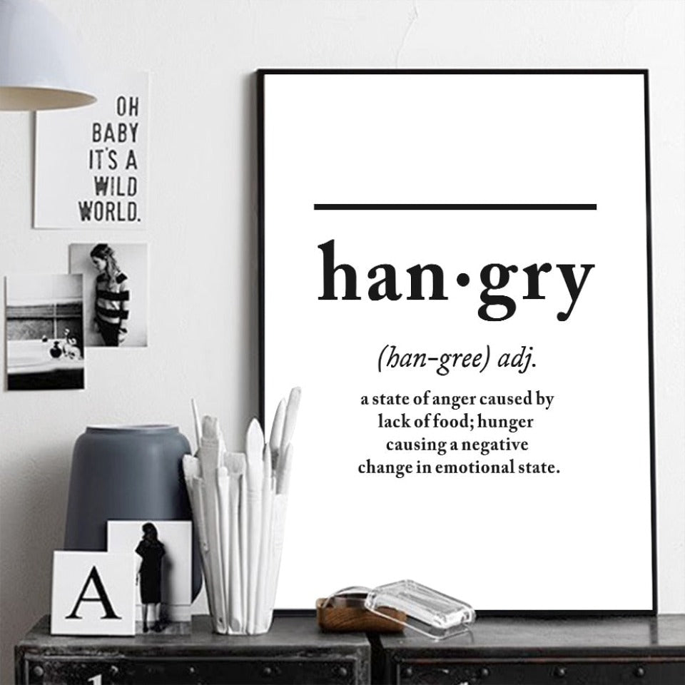 Scandinavian Hangry Definition Letters - Canvas Wall Art Painting | Bowlift