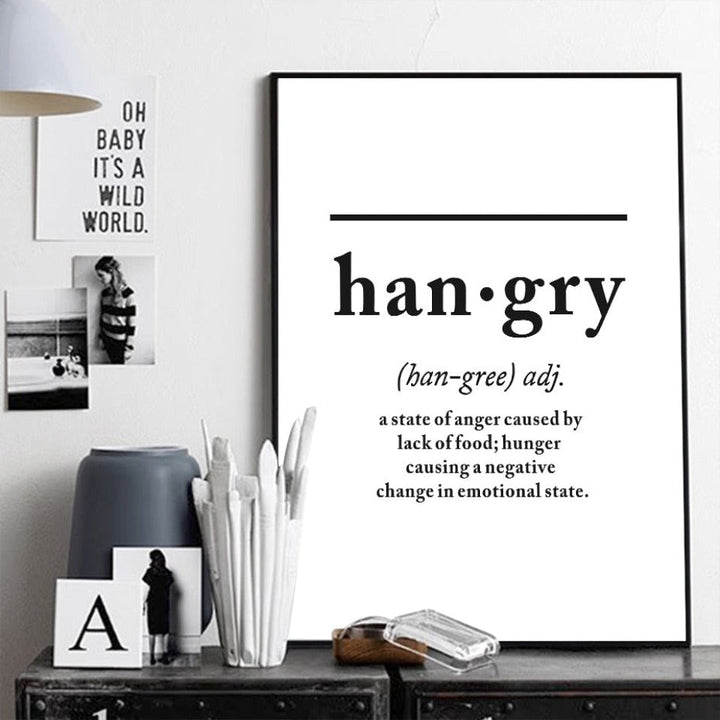 Scandinavian Hangry Definition Letters - Canvas Wall Art Painting | Bowlift
