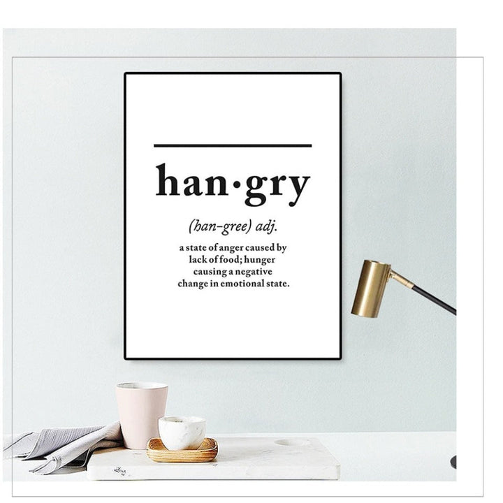 Scandinavian Hangry Definition Letters - Canvas Wall Art Painting | Bowlift