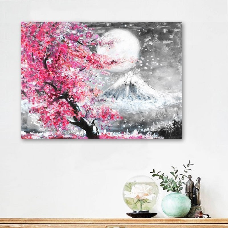 Mount Fuji Cherry Blossom Landscape Japan  - Canvas Wall Art Painting | Bowlift