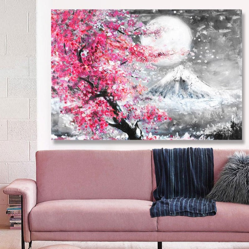 Mount Fuji Cherry Blossom Landscape Japan  - Canvas Wall Art Painting | Bowlift