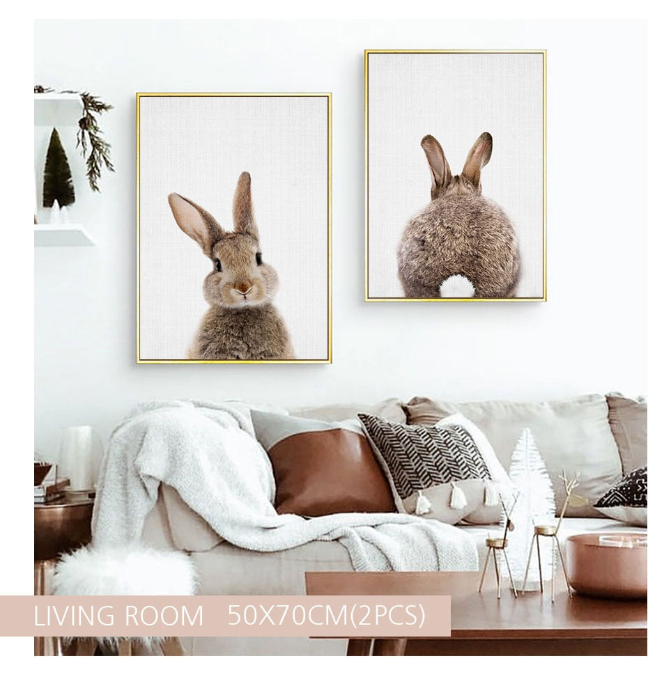Rabbit BunnyTail Woodland Animal - Canvas Wall Art Painting | Bowlift
