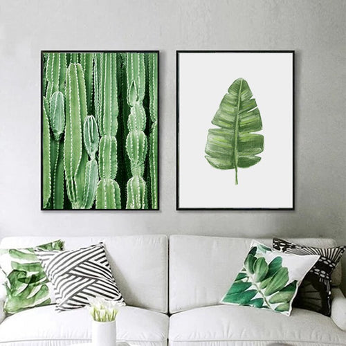 Scandinavian Cactus Green Leaf Life Quote Nordic - Canvas Wall Art Painting | Bowlift