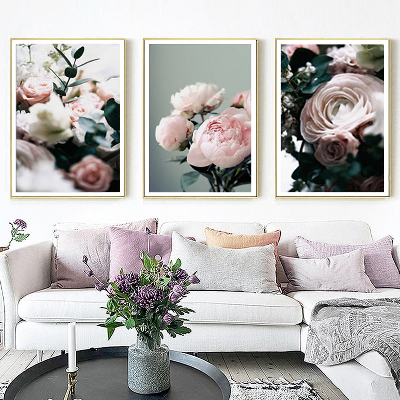 Modern Peonies Floral Canvas Painting Gallery Flower - Canvas Wall Art Painting | Bowlift