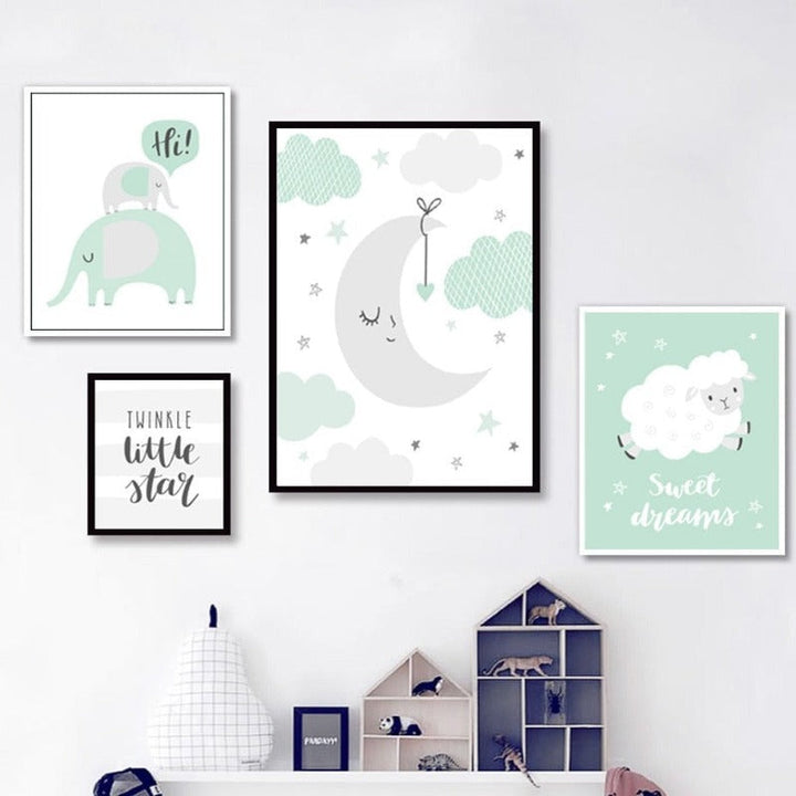 Mint Green Woodland Animals - Canvas Wall Art Painting | Bowlift