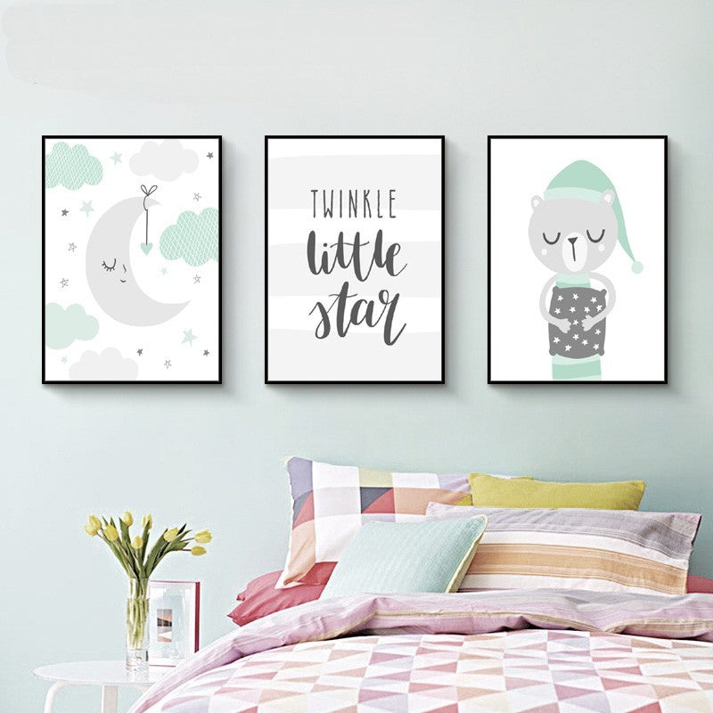 Mint Green Woodland Animals - Canvas Wall Art Painting | Bowlift